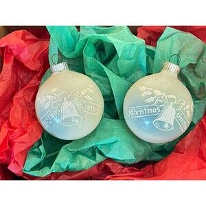 Vintage Shiny Brite Blue Ombre Christmas Greeting Ornaments Lot 2 Stenciled